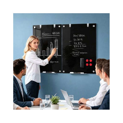 Frameless Magnetic Glass Board 36 x 24 Inch with Marker Tray, Black