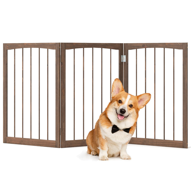Barrière pour chien en bois à 3 panneaux, autoportante, 76 cm, marron