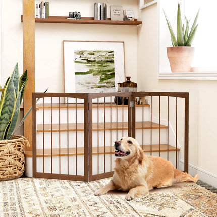 Freistehendes 3-teiliges Hundegitter aus Holz, 76 cm Braun