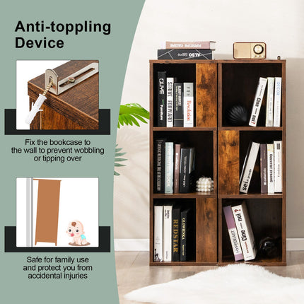 Freistehendes 3-stöckiges Bücherregal-Set, 6 Fächer, Kippsicherung