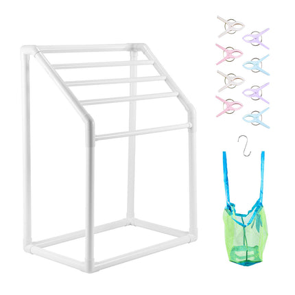 Freestanding 5-Bar PVC Towel Rack with Clips, Hook, Bag