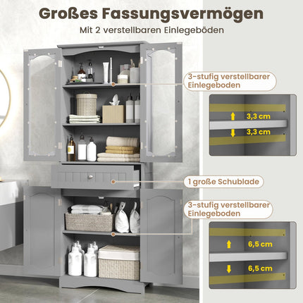 Freistehender Badschrank mit 4 Türen und Schublade, 160cm