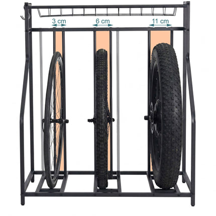 Freestanding Bike Rack, Basket And 6 Hooks, Adjustable Slots