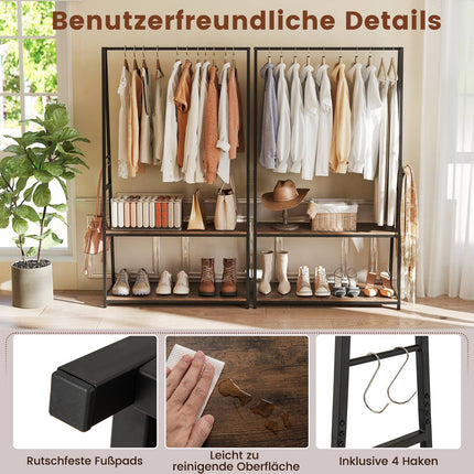 Freistehender Kleiderständer mit Regalen und stabiler Kleiderstange