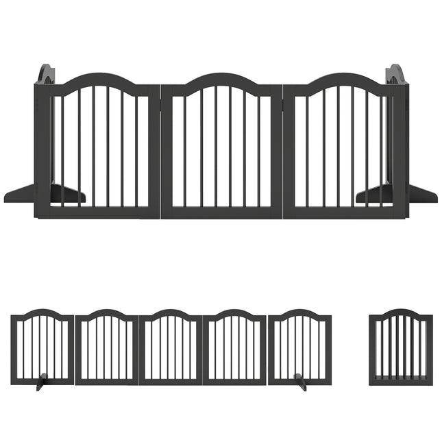 Barrière pour chien autoportante, pliable, 5 panneaux, noire, 261,5 x 29,5 x 61 cm