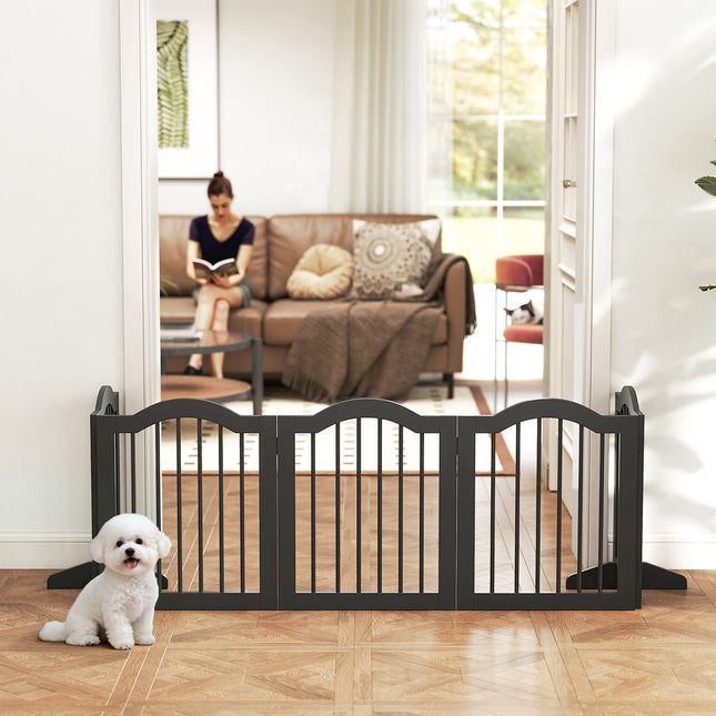 Barrière pour chien autoportante, pliable, 5 panneaux, noire, 261,5 x 29,5 x 61 cm