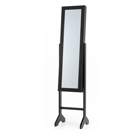 Armoire à bijoux autoportante avec miroir, doublure en velours, noire