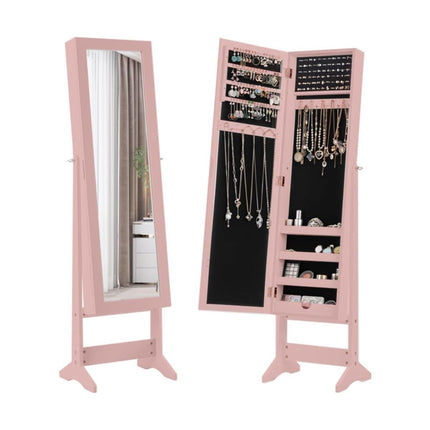 Meuble à bijoux sur pied avec miroir, 3 angles, rose
