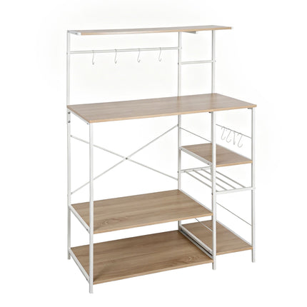Freistehendes Küchenregal, 7 Ablagen, 8 Haken, MDF/Metall