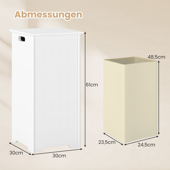Armoire à linge autoportante avec couvercle et sac, blanche