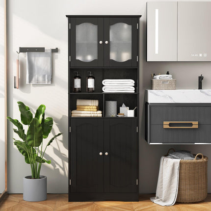 Armoire de salle de bain autoportante en lin, noire, 149 cm (58,5 pouces)