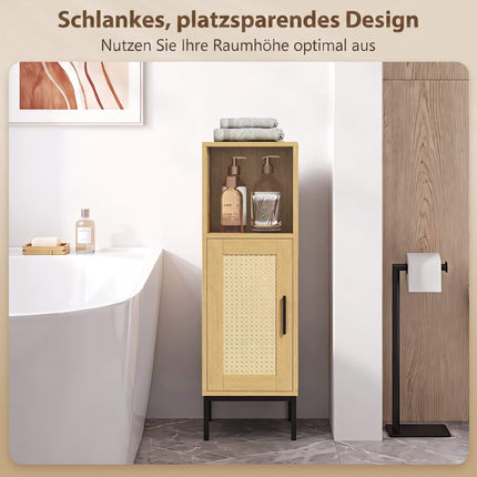 Freistehender, schmaler Badezimmerschrank, verstellbarer Einlegeboden, Natur