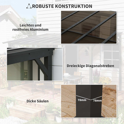 Auvent de terrasse autoportant, 3 x 4,3 m, toit en polycarbonate