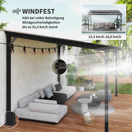 Auvent de terrasse autoportant, 3 x 4,3 m, toit en polycarbonate