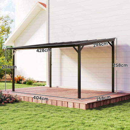 Auvent de terrasse autoportant, 3 x 4,3 m, toit en polycarbonate