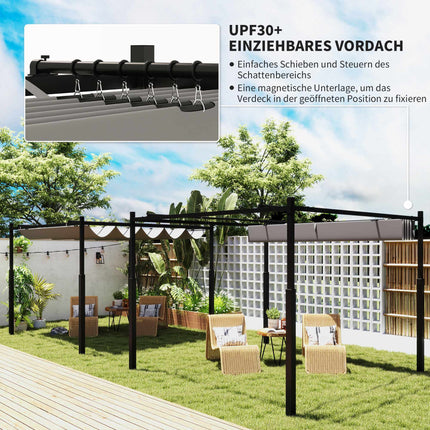 Pergola autoportante 3x3m avec toit coulissant, résistante aux UV