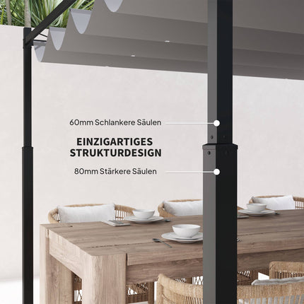 Pergola autoportante 3x3m avec toit coulissant, résistante aux UV