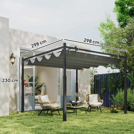 Pergola autoportante 3x3m avec toit coulissant, résistante aux UV