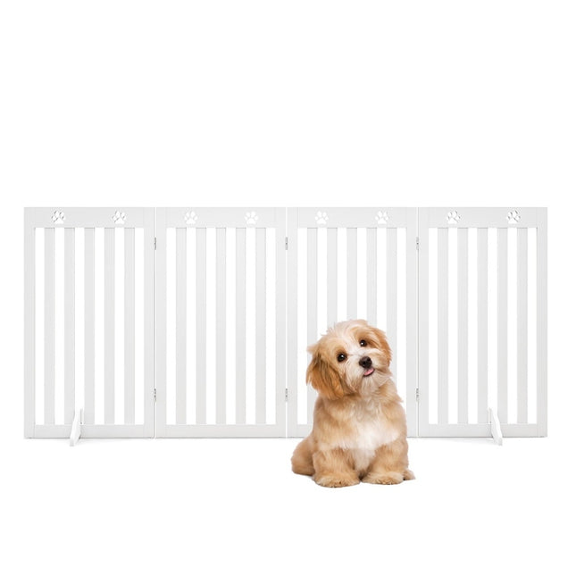 Barrière pour animaux autoportante, pliable en MDF à 4 panneaux, blanche