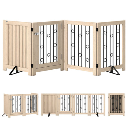 Freistehendes Haustiertor mit Tür, 4 Paneele, MDF & Stahl