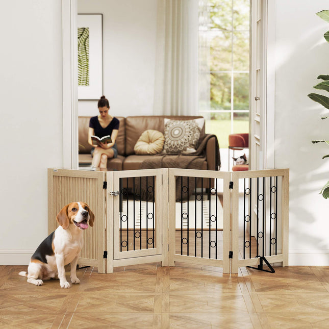 Barrière pour animaux autoportante avec porte, 4 panneaux, MDF et acier