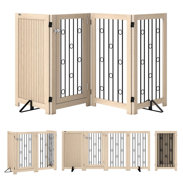 Barrière pour animaux autoportante avec porte, 4 panneaux, MDF et acier