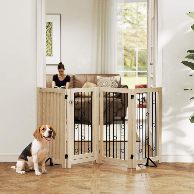 Barrière pour animaux autoportante avec porte, 4 panneaux, MDF et acier