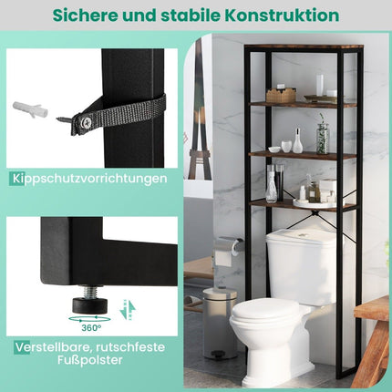 Freistehendes Toilettenregal mit Metallrahmen und kippsicherem 4-stufigem Badezimmerregal