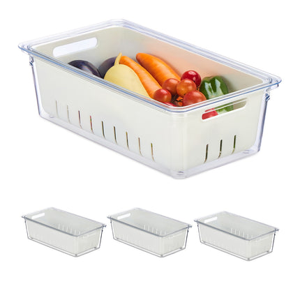 Lot de 4 boîtes de rangement pour réfrigérateur avec panier de drainage
