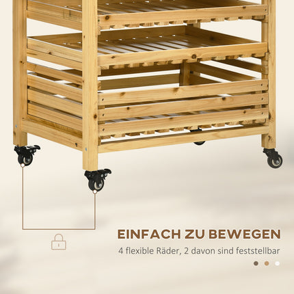 Obst- und Gemüselagerwagen mit Rollen, 5 Ablagen, Fichtenholz