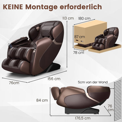 Fauteuil de massage complet, zéro gravité, chauffant, marron