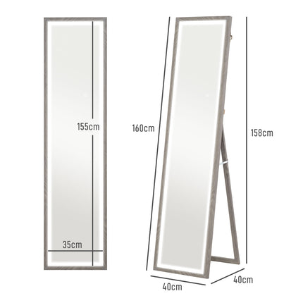Miroir LED pleine longueur, 40 x 160 cm, commande tactile, intensité variable