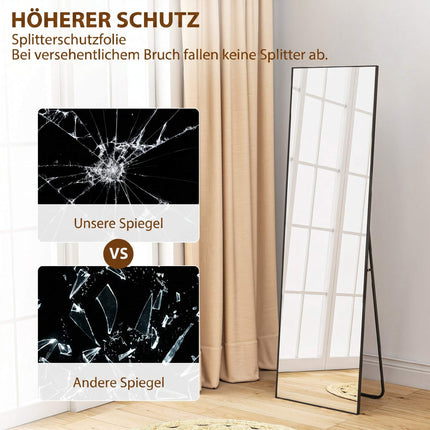 Miroir pleine longueur, 161,5 cm, argenté, mural ou sur pied