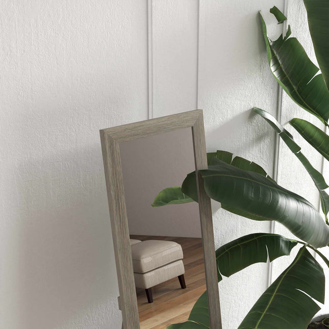 Miroir pleine longueur, 37 x 157 cm, fixation murale ou sur pied, gris