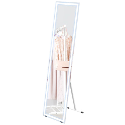 Miroir Pleine Longueur 40X150Cm Miroir Sur Pied Et Mural Led 3 Couleurs De Lumière Interrupteur Tactile Blanc