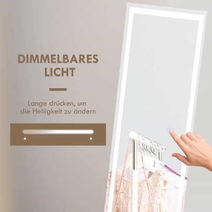 Miroir Pleine Longueur 40X150Cm Miroir Sur Pied Et Mural Led 3 Couleurs De Lumière Interrupteur Tactile Blanc