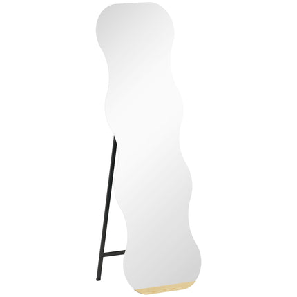 Miroir pleine longueur, sans cadre, base en bois, forme ondulée, noir