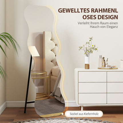 Miroir pleine longueur, sans cadre, base en bois, forme ondulée, noir