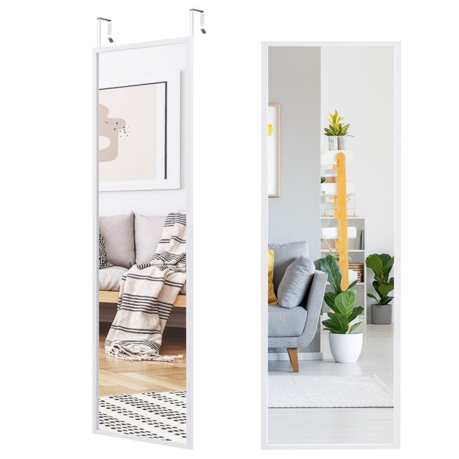 Miroir mural sur toute la longueur, miroir de porte, miroir suspendu sur toute la longueur, 36,5 x 1,5 x 107 cm, blanc