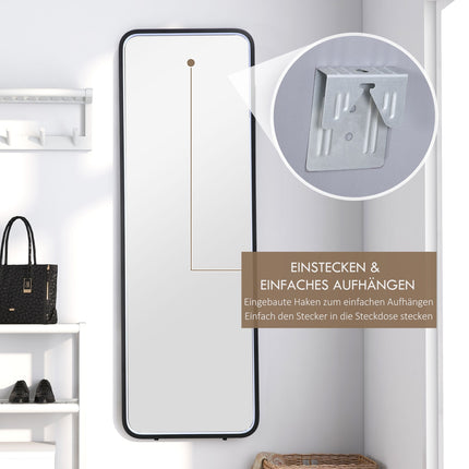 Dimmable full-length LED mirror, Touch Switch, Black, 46x146 Cm