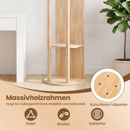 Miroir pleine longueur avec support, porte-manteau pivotant, bois naturel