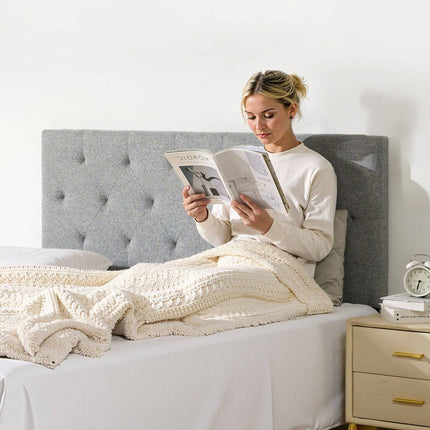 Full Size Headboard – Adjustable Height, Diamond Tufted, Light Grey