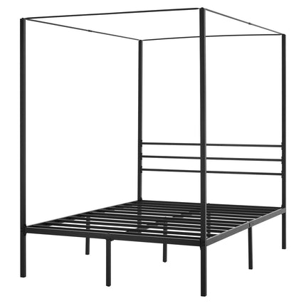 Full Size Metal Canopy Bed Frame, Steel Slats, Storage