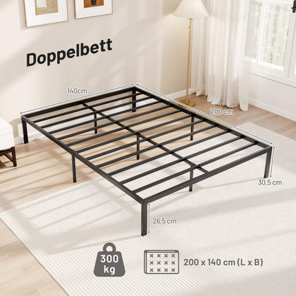 Cadre de lit plateforme en métal pour lit double avec rangement, noir