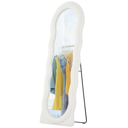 Miroir pleine longueur 160 x 60 cm Miroir sur pied incurvé avec motif ondulé Verre incassable Blanc