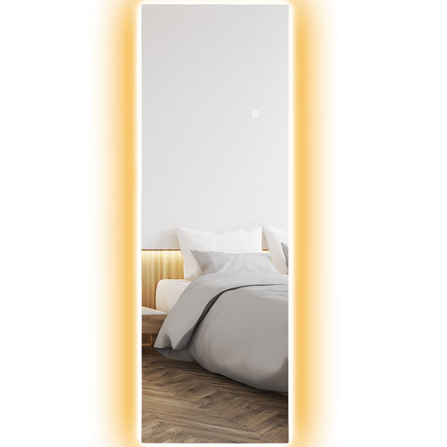 Miroir pleine longueur 40 x 120 cm, miroir sur pied avec lumière LED, miroir mural avec commande tactile, miroir de sol sans cadre, pour chambre, salon
