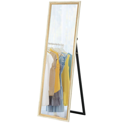 Miroir pleine longueur, cadre en MDF, film incassable, 162,6 x 53,3 cm, bois naturel
