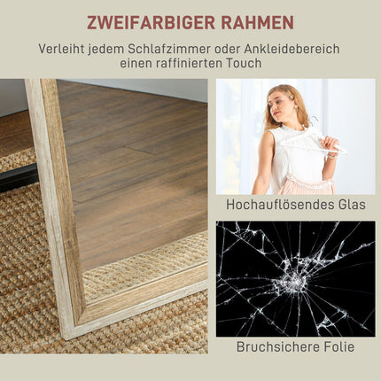 Miroir pleine longueur, cadre en MDF, film incassable, 162,6 x 53,3 cm, bois naturel