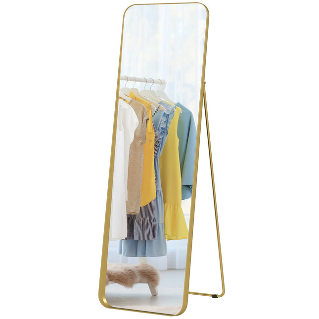 Miroir pleine longueur, sur pied, inclinable, cadre en métal, MDF, 160 x 50 cm, couleur or