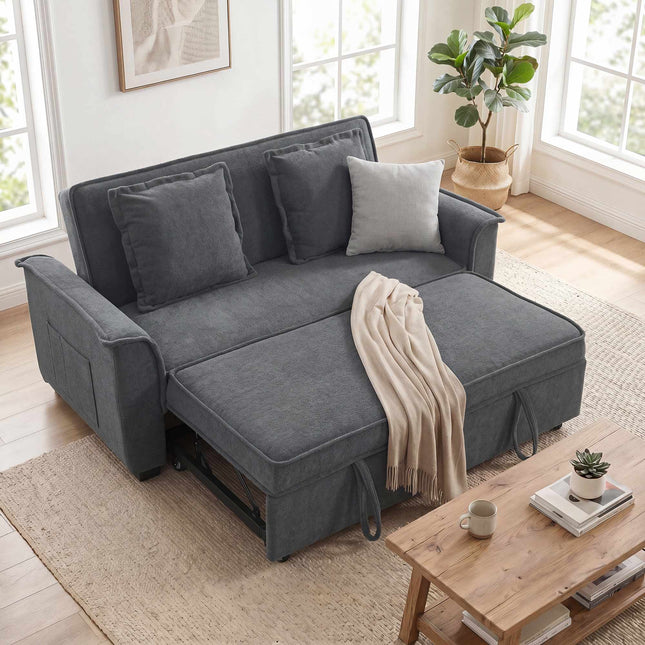 Futon Schlafsofa, verstellbare Rückenlehne, 2-Sitzer, Dunkelgrau, 2 Kissen